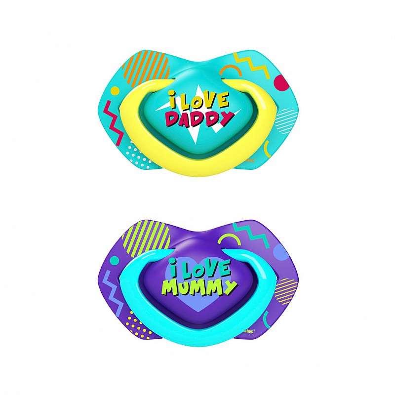 CANPOL BABIES Silicone Latex Pacifier, Symmetrical NEON LOVE, 18m+, 2 pcs.