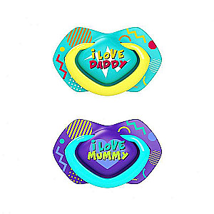 CANPOL BABIES Силиконовая латексная пустышка , симметричная NEON LOVE, 18m+, 2 шт.