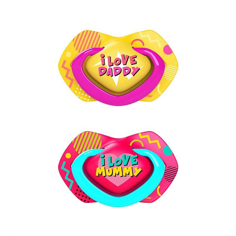 CANPOL BABIES Silicone Latex Pacifier, Symmetrical NEON LOVE, 18m+, 2pcs.
