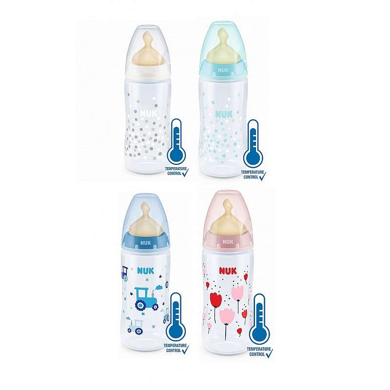 NUK First Choice PP bottle with temperature control indicator 300ml with latex nipple 0-6m