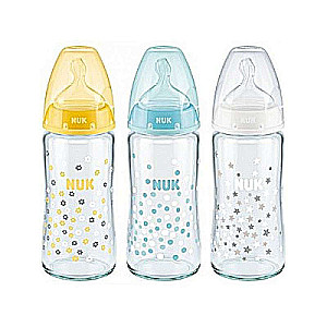 NUK Glass Bottle 240ml 0-6 m. with Silicone Nipple
