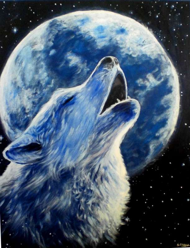 Diamond Mosaic 30x40 cm Wolf Howling at the Moon, 26 colors, kit 4
