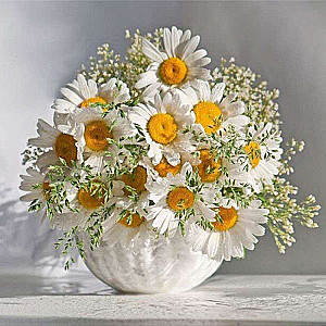 Diamond Mosaic 30x30 cm Daisies in a Vase, 20 colors, level 3