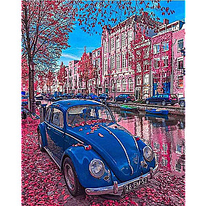 Numbered Painting 30x40 cm Blue Retro Car