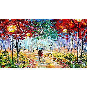 Paint by Numbers 30x40 cm Stroll in the Park Under the Rain
