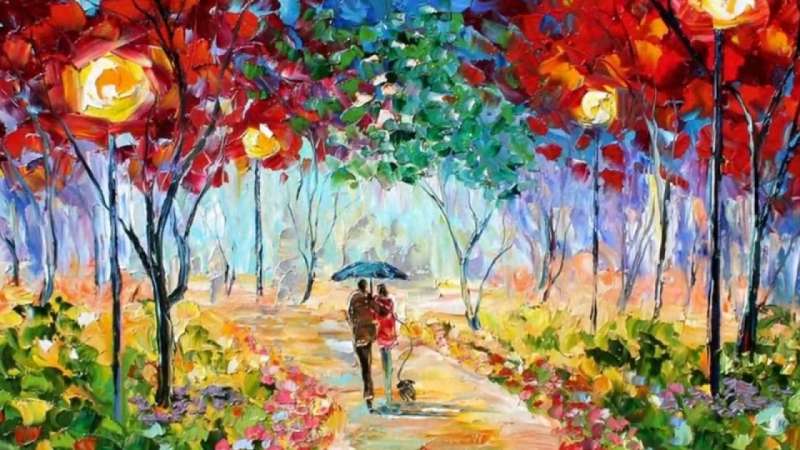 Paint by Numbers 30x40 cm Stroll in the Park Under the Rain