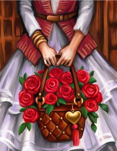 Numbered Painting 30x40 cm Girl with a Basket of Roses