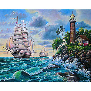 Paint by Numbers 30x40 cm Lighthouse and Brigantine