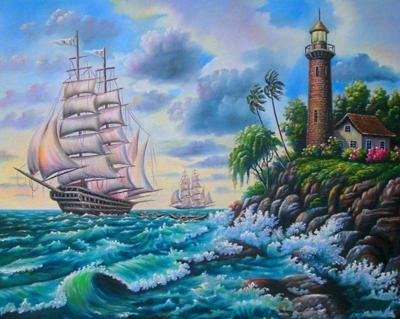 Paint by Numbers 30x40 cm Lighthouse and Brigantine