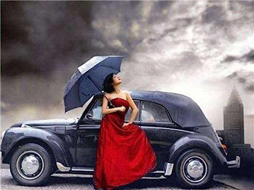Numbered Painting 30x40 cm Retro Style - Girl with Umbrella