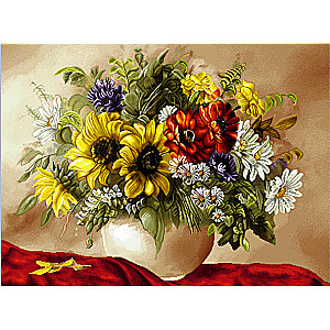 Painting by numbers 30x40 cm Bouquet of sunflowers and poppies