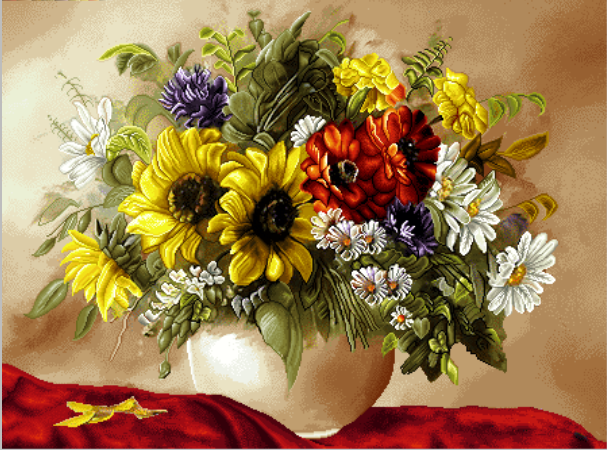 Painting by numbers 30x40 cm Bouquet of sunflowers and poppies