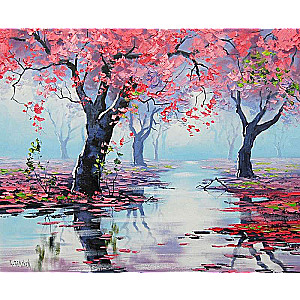 Paint by Numbers 30x40 cm Pink Trees by the River