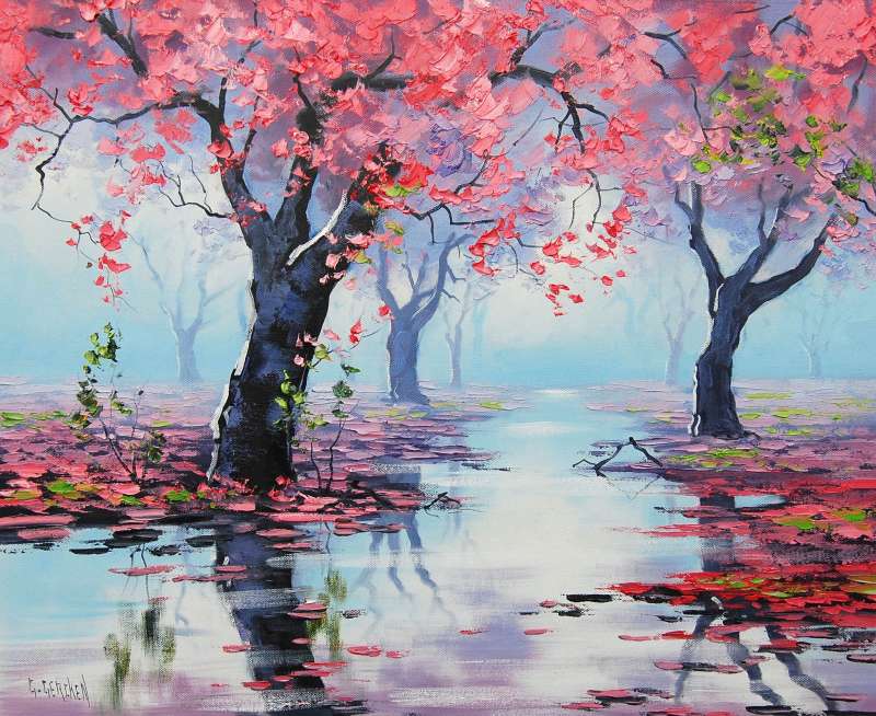 Paint by Numbers 30x40 cm Pink Trees by the River