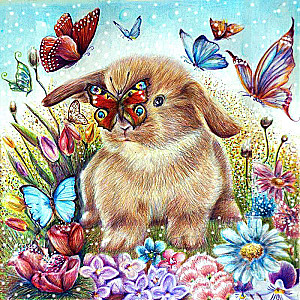 Diamond Mosaic 30x30 cm Rabbit with Butterflies, 24 colors, level 3