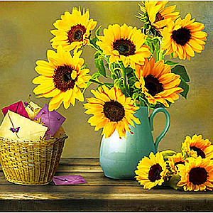 Diamond mosaic 30x30 cm Sunflowers in a pitcher, 24 colors, level 3