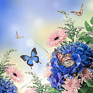 Diamond Mosaic 30x30 cm Butterflies in Flowers, 24 colors, level 3