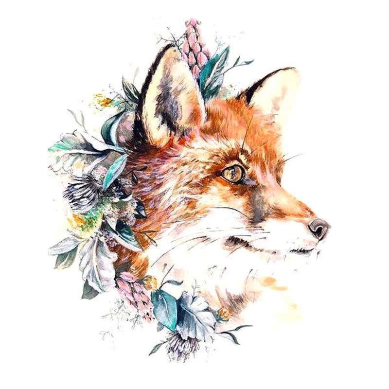 Diamond mosaic 30x30 cm Fox in flowers, 24 colors, level 3