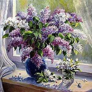Diamond Mosaic 30x30 cm Lilac on the Windowsill, 24 colors, level 3