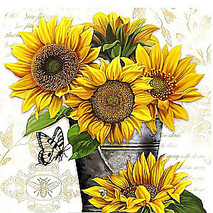 Diamond mosaic 30x30 cm Sunflowers in a bucket, 20 colors, level 3
