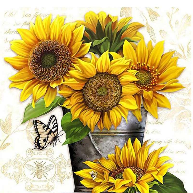 Diamond mosaic 30x30 cm Sunflowers in a bucket, 20 colors, level 3