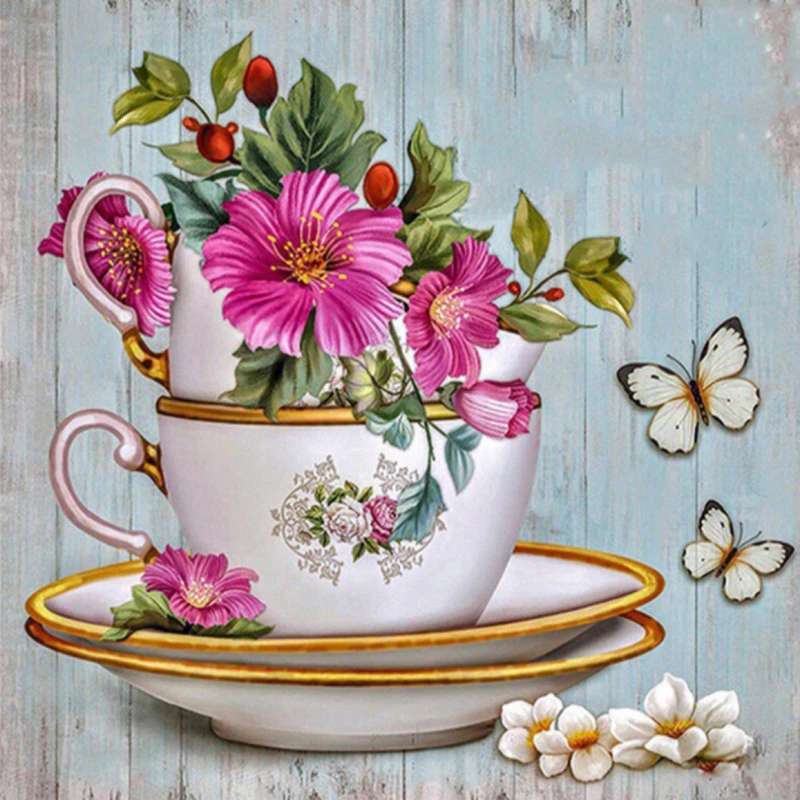 Diamond mosaic 30x30 cm Flowers in a mug, 24 colors, urv. 3