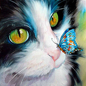 Diamond Mosaic 30x30 cm Cat with Butterfly, 24 colors, level 3