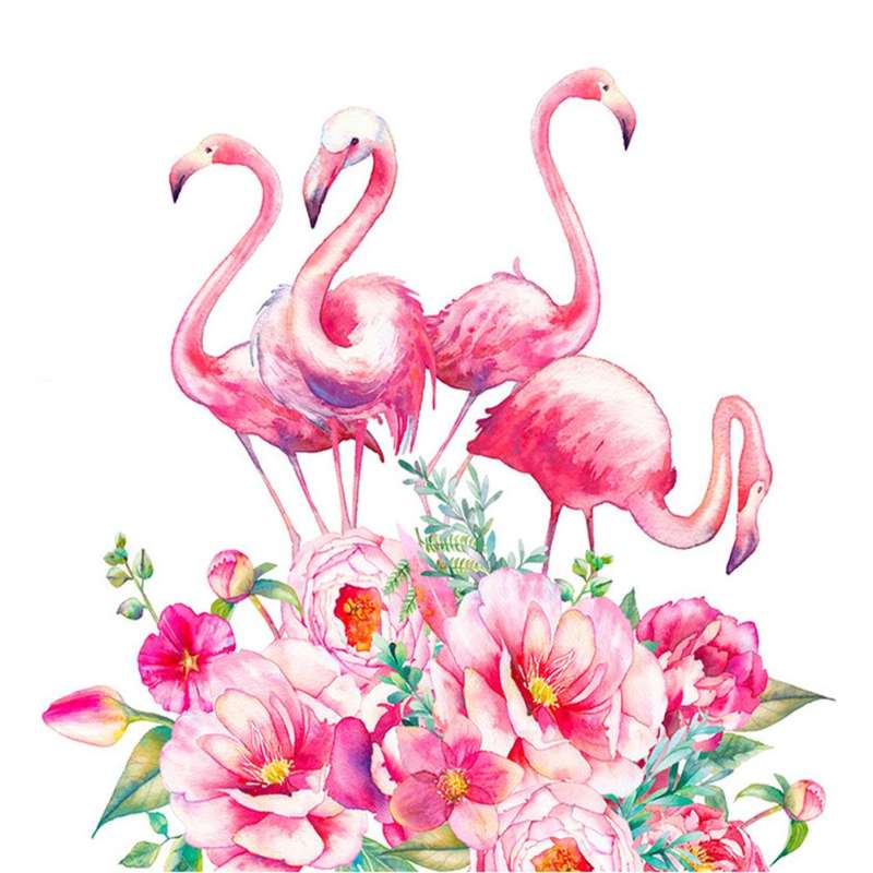 Diamond Mosaic 30x30 cm Pink Flamingos in Flowers, 19 colors, item 3
