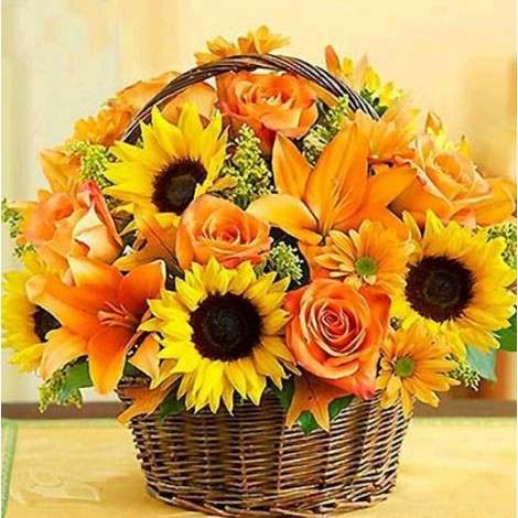 Diamond Mosaic 30x30 cm Sunflowers in a Basket, 18 colors, rough 3