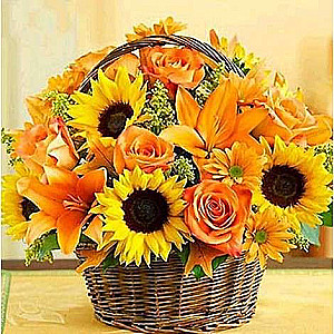 Diamond Mosaic 30x30 cm Sunflowers in a Basket, 18 colors, rough 3