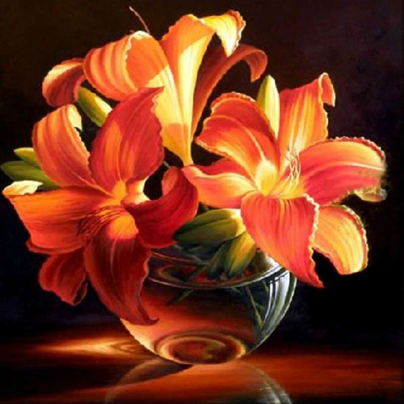 Diamond mosaic 30x30 cm Lilies, 20 colors, level 3