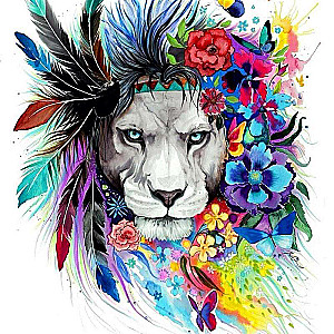 Diamond mosaic 30x30 cm Lion in flowers, 24 colors, level 3