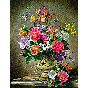 Diamond Mosaic 30x40 cm Spring Bouquet in Golden Vase, 26 colors, 4 levels