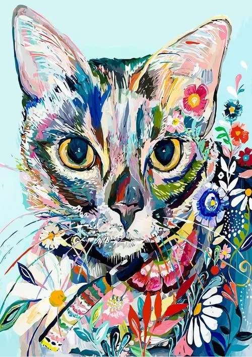 Diamond painting 30x40 cm Cat with flowers ART, 26 colors, version 4