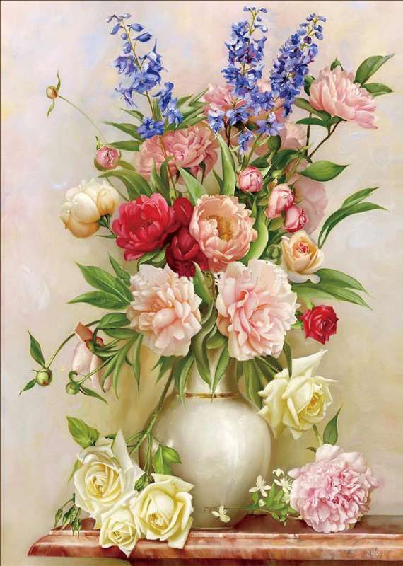 Diamond mosaic 30x40 cm Autumn bouquet in a white vase, 26 colors, level 4