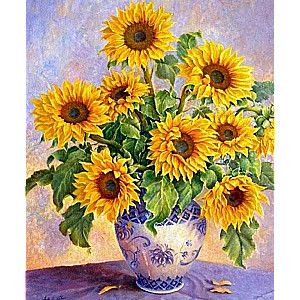 Diamond Mosaic 30x40 cm Vase with Sunflowers, 26 colors, level 4