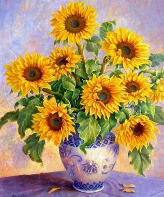 Diamond Mosaic 30x40 cm Vase with Sunflowers, 26 colors, level 4