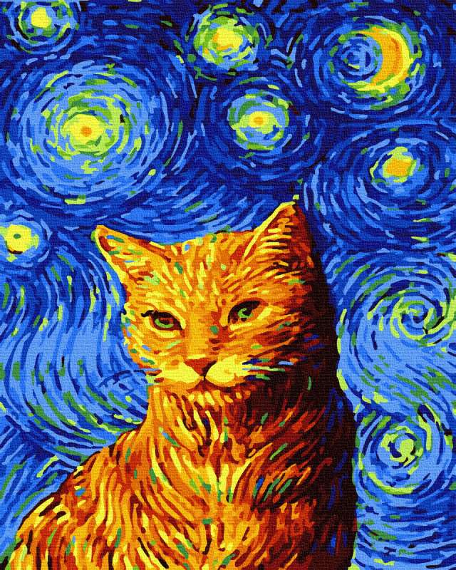 Diamond Mosaic 30x40 cm Cat Van Gogh, 26 colors, level 4