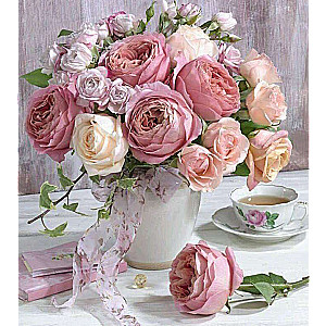 Diamond mosaic 30x40 cm Vase with a bouquet of roses, 26 colors, level 4