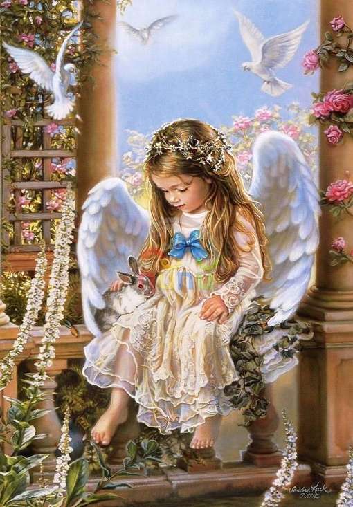 Diamond mosaic 30x40 cm Angel with rabbit, 26 colors, thick 4
