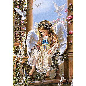 Diamond mosaic 30x40 cm Angel with rabbit, 26 colors, thick 4