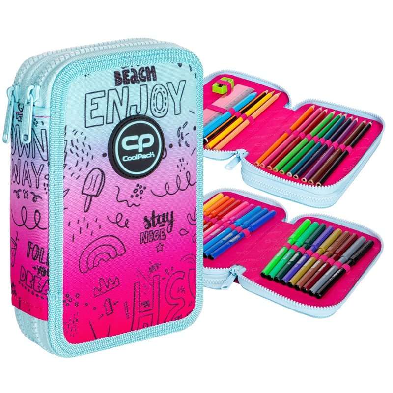 COOL PACK Jumper 2 Pink scribble Pencil Case, 2 Compartments, with Accessories
