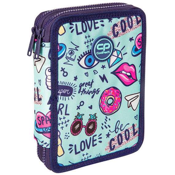 COOL PACK Jumper XL Mint doodles Pencil Case, 2 compartments, with accessories