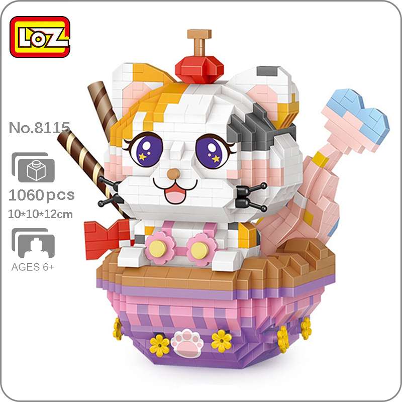 3D LOZ Cat in Ice Cream Builder/Mosaic, 1060 pcs, 105x105x160mm
