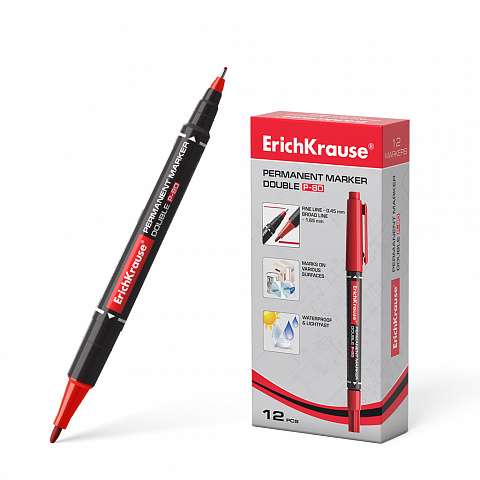 ErichKrause® Double P-80 Double-Sided Permanent Marker, Ink Color Red