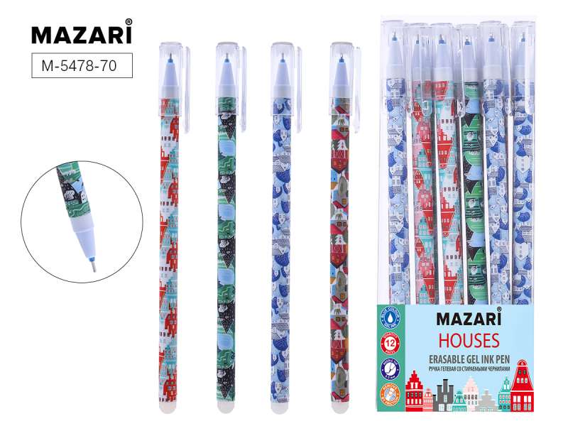 HOUSES Gel Pen with Erasable Ink, BLUE