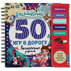 Logical tasks 50 games ENCHANTIMALS spiral notebook with marker