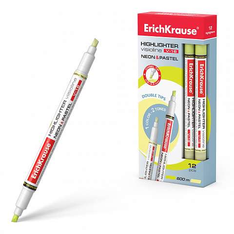 ErichKrause® Visioline V-16 Neon+Pastel Highlighter, ink color yellow