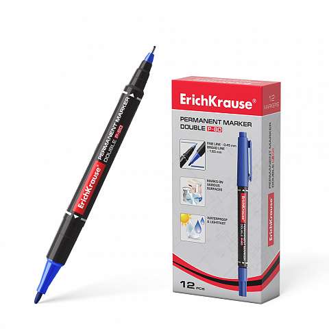 Dual-sided permanent marker ErichKrause® Double P-80, ink color blue
