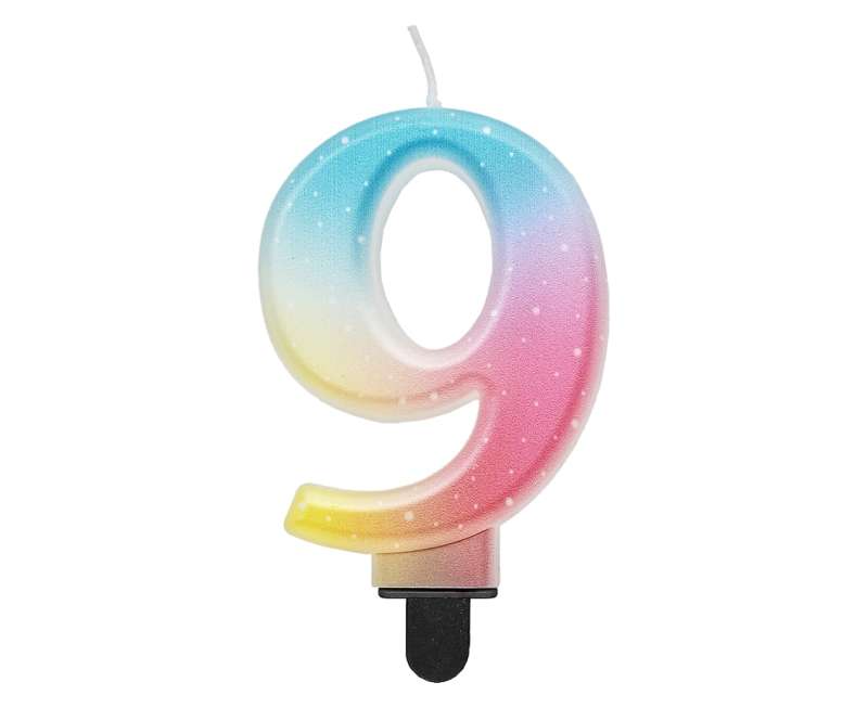 Candle for cake 9, pastel ombre, 8cm.